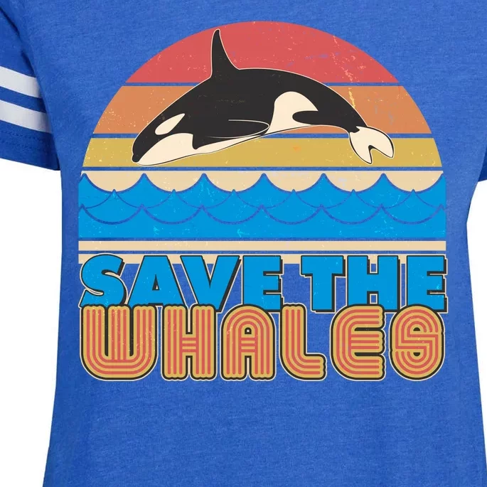 Retro Vintage Save The Whales Leaping Orca Killer Whale Enza Ladies Jersey Football T-Shirt