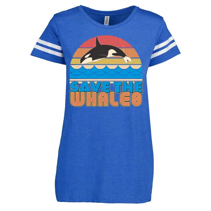 Retro Vintage Save The Whales Leaping Orca Killer Whale Enza Ladies Jersey Football T-Shirt