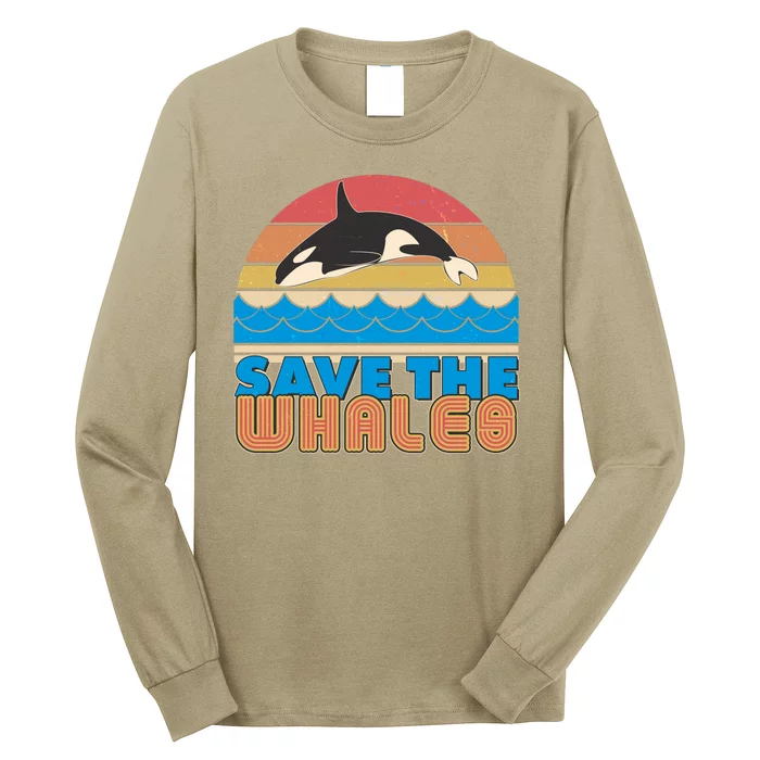 Retro Vintage Save The Whales Leaping Orca Killer Whale Long Sleeve Shirt