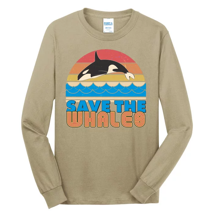 Retro Vintage Save The Whales Leaping Orca Killer Whale Tall Long Sleeve T-Shirt