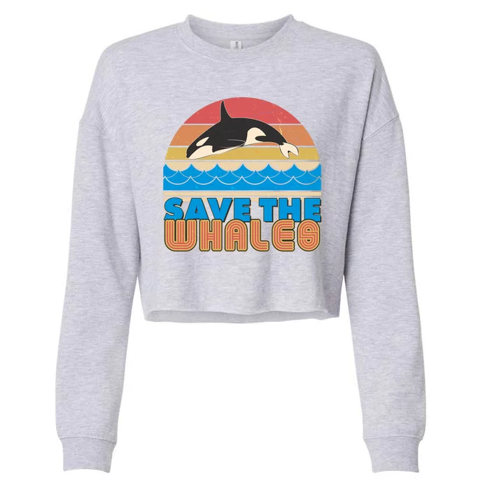 Retro Vintage Save The Whales Leaping Orca Killer Whale Cropped Pullover Crew