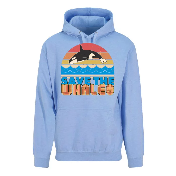 Retro Vintage Save The Whales Leaping Orca Killer Whale Unisex Surf Hoodie