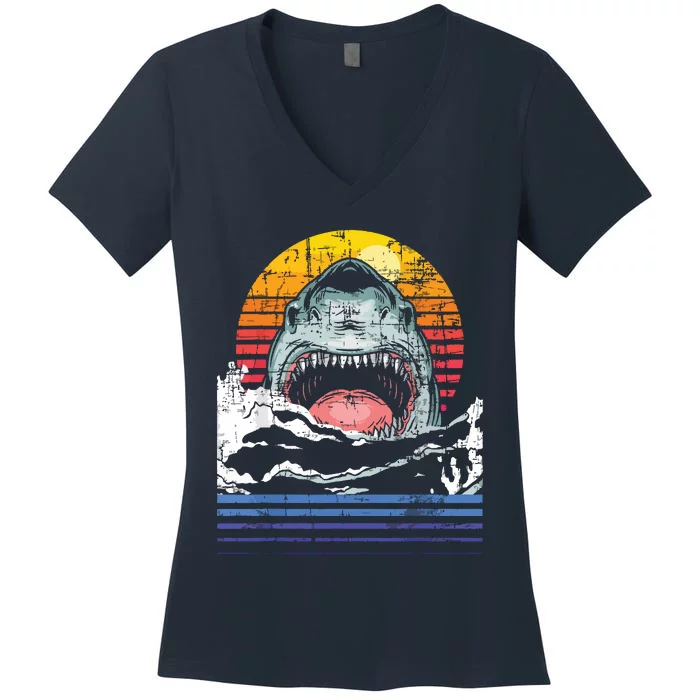 Retro Vintage Shark Marine Biologist Wildlife Shark Lovers Women's V-Neck T-Shirt