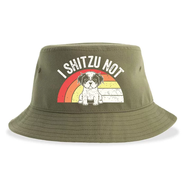 Retro Vintage Shih Tzu Dog Owner Funny I Shitzu Not Sustainable Bucket Hat