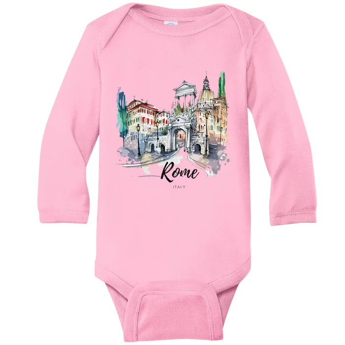 Retro Vintage Summer Italia Italy Rome City Souvenir Gifts Baby Long Sleeve Bodysuit