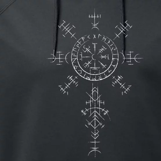 Retro Viking Symbol Compass Vegvisir Nordic Rune Celtic Performance Fleece Hoodie