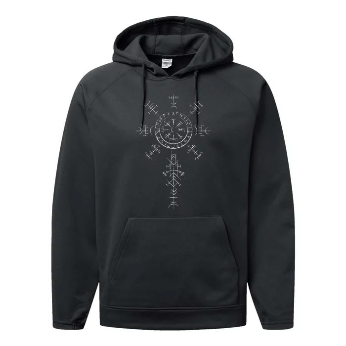 Retro Viking Symbol Compass Vegvisir Nordic Rune Celtic Performance Fleece Hoodie