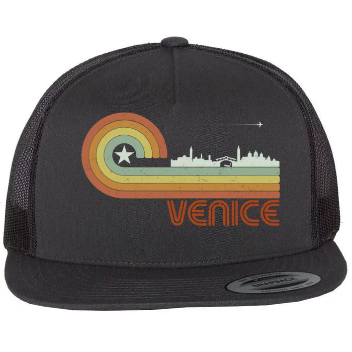 Retro Vintage Skyline Venice Flat Bill Trucker Hat