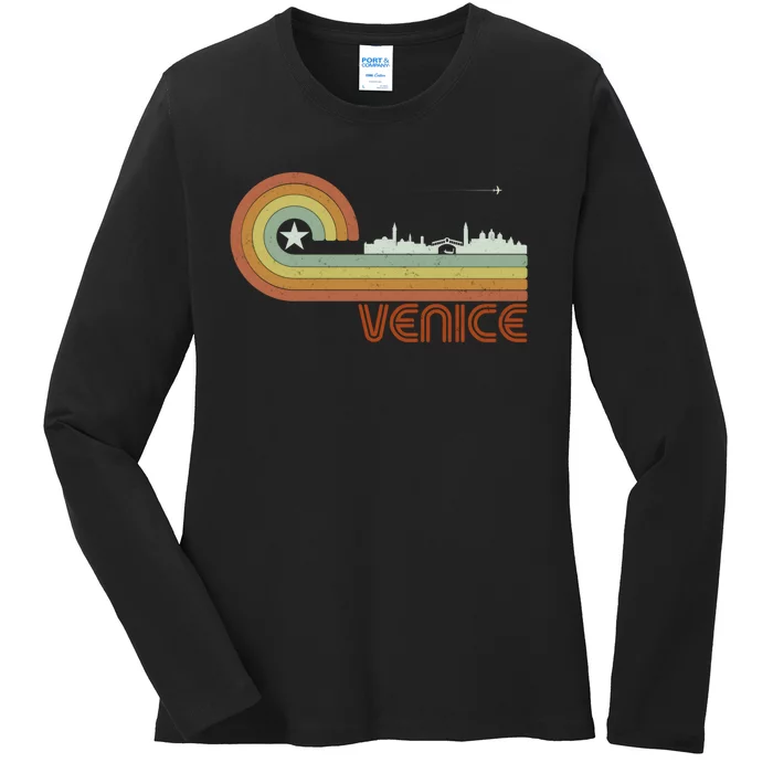 Retro Vintage Skyline Venice Ladies Long Sleeve Shirt