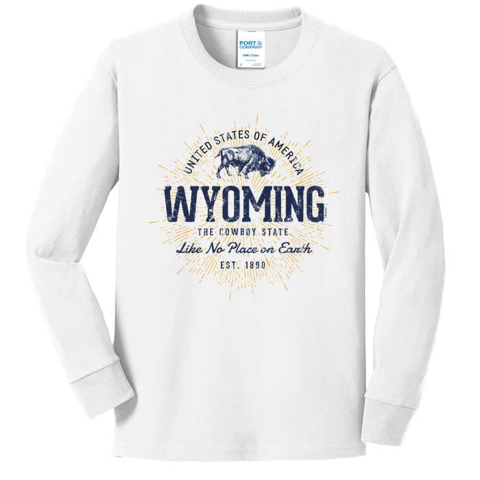 Retro Vintage State Of Wyoming Kids Long Sleeve Shirt