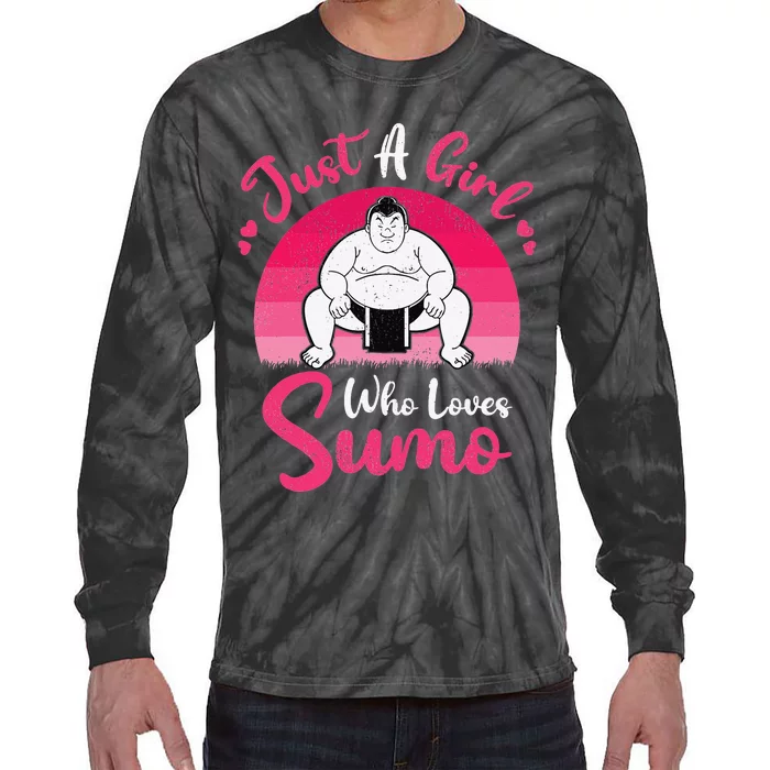 Retro Vintage Sumo Lover Just A Who Loves Sumo Tie-Dye Long Sleeve Shirt