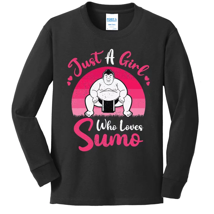 Retro Vintage Sumo Lover Just A Who Loves Sumo Kids Long Sleeve Shirt