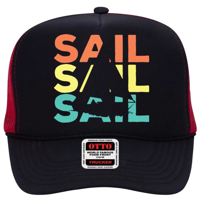 Retro Vintage Sail Sailing Gift High Crown Mesh Trucker Hat