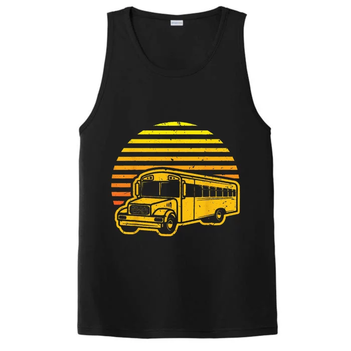 Retro Vintage Sunset School Bus Driver Performance Tank