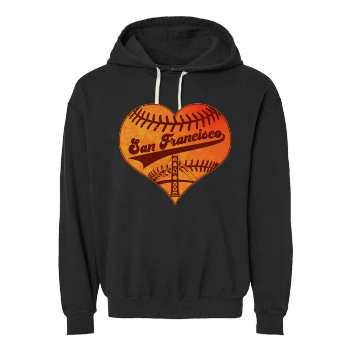 Retro Vintage San Francisco Baseball Heart Garment-Dyed Fleece Hoodie