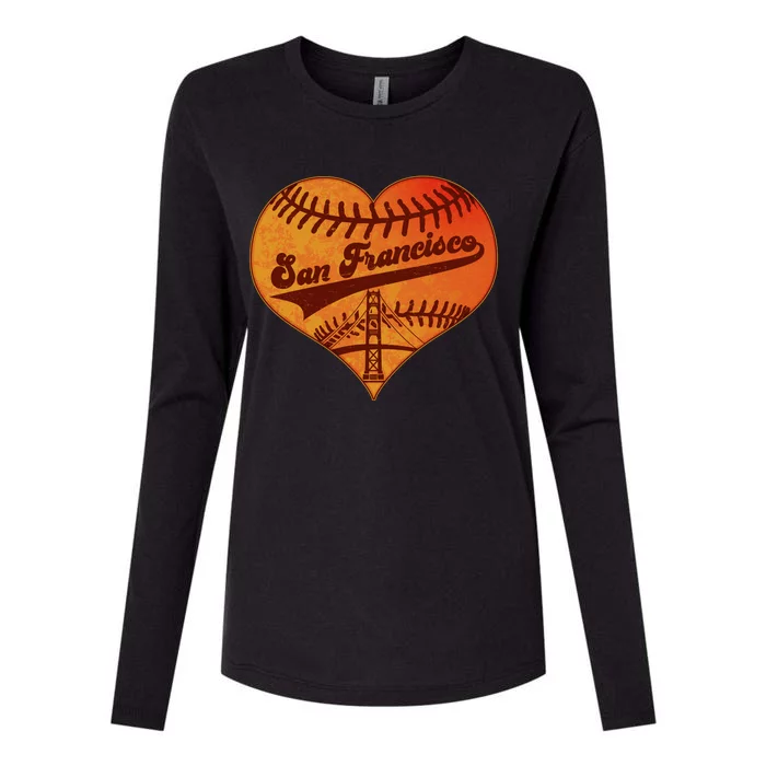 Retro Vintage San Francisco Baseball Heart Womens Cotton Relaxed Long Sleeve T-Shirt