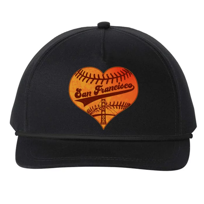 Retro Vintage San Francisco Baseball Heart Snapback Five-Panel Rope Hat