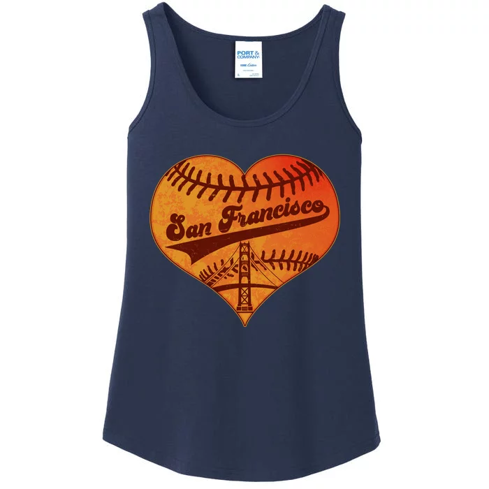 Retro Vintage San Francisco Baseball Heart Ladies Essential Tank