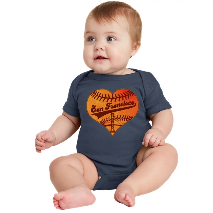 Retro Vintage San Francisco Baseball Heart Baby Bodysuit