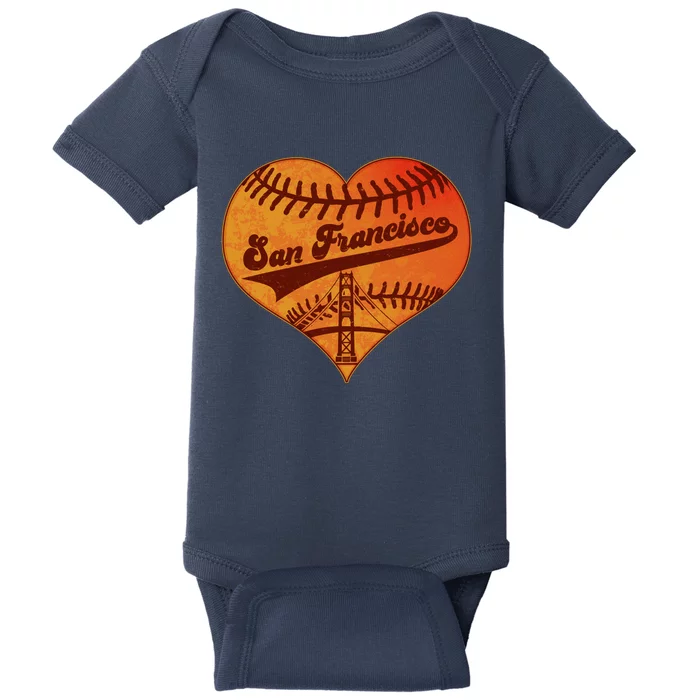 Retro Vintage San Francisco Baseball Heart Baby Bodysuit