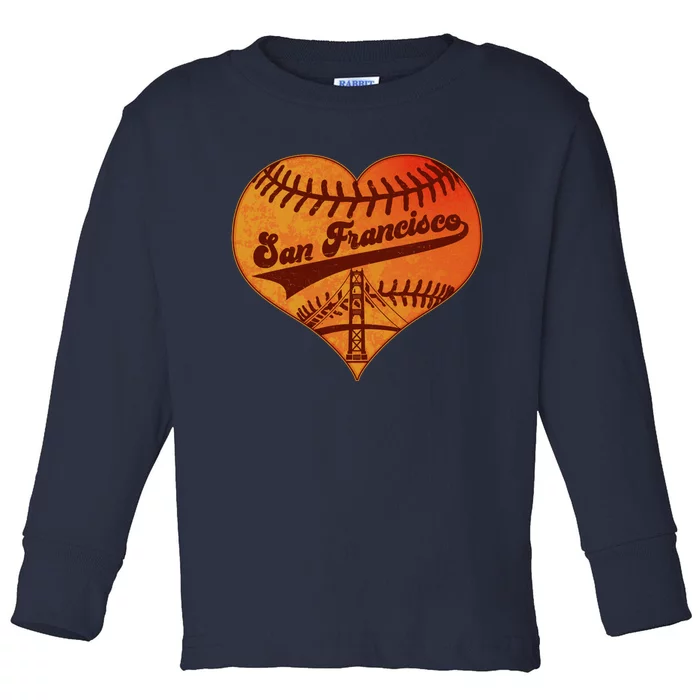 Retro Vintage San Francisco Baseball Heart Toddler Long Sleeve Shirt