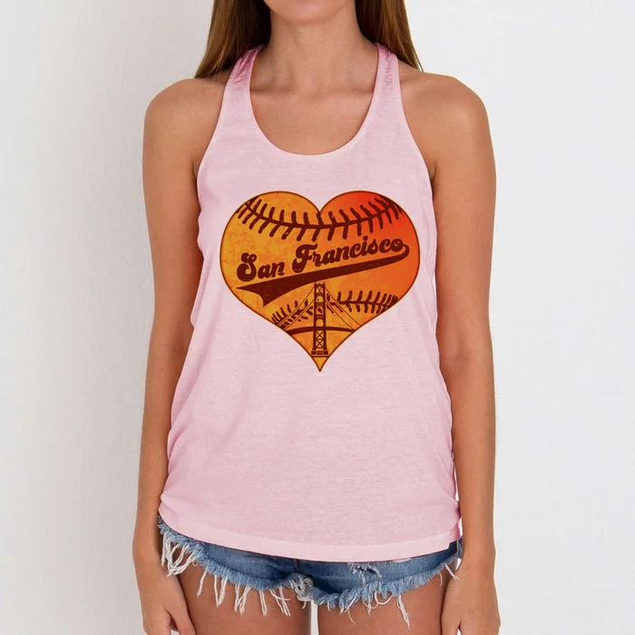 Retro Vintage San Francisco Baseball Heart Women's Knotted Racerback Tank