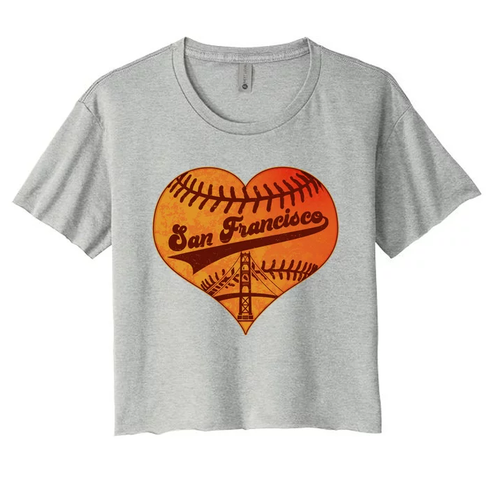 Retro Vintage San Francisco Baseball Heart Women's Crop Top Tee