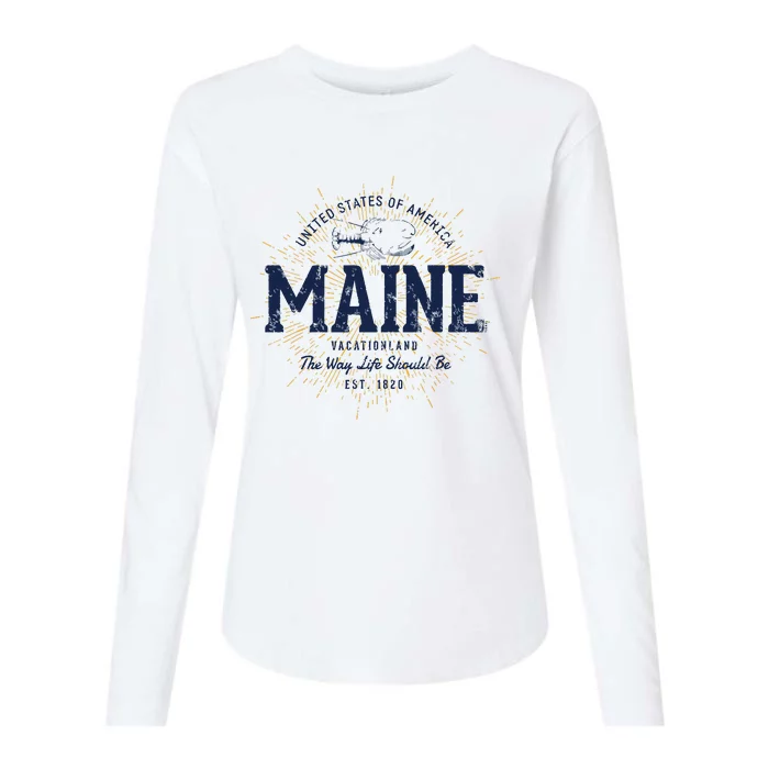 Retro Vintage State Of Maine Womens Cotton Relaxed Long Sleeve T-Shirt