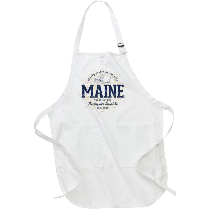 Retro Vintage State Of Maine Full-Length Apron With Pocket