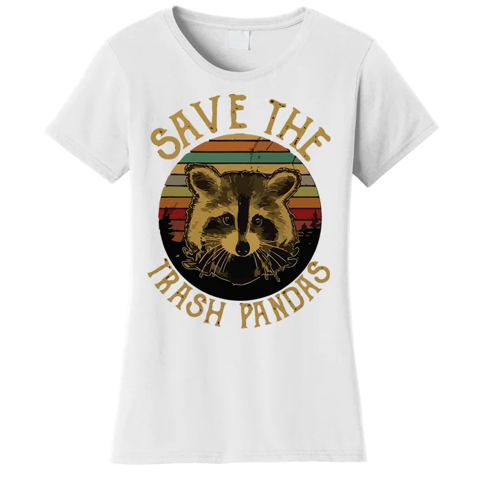 Retro Vintage Save The Trash Pandas Funny Raccoon Animal Women's T-Shirt