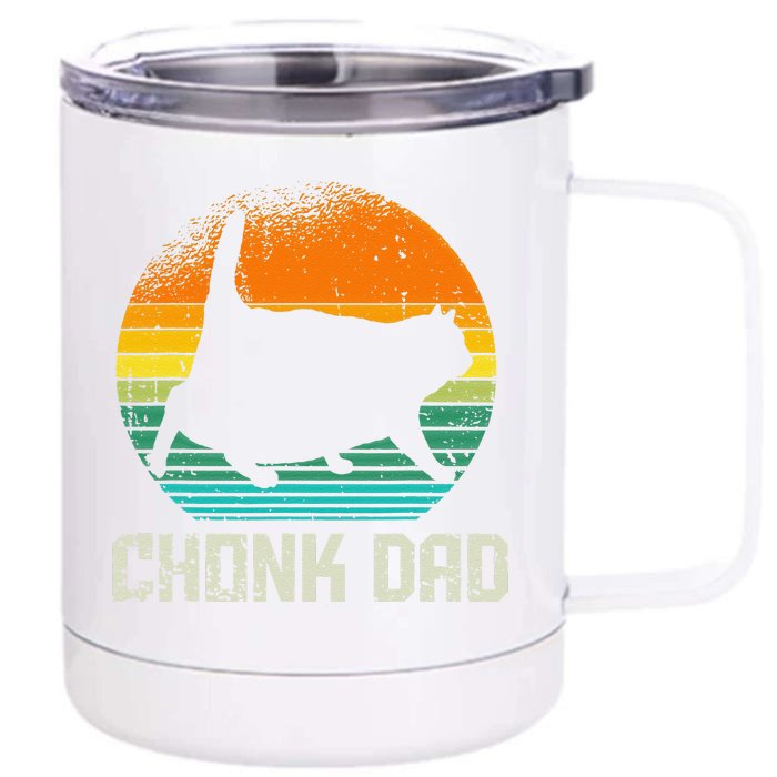 Retro Vintage Style Funny Fat Daddy Cat Meme Chonk Cat Dad Front & Back 12oz Stainless Steel Tumbler Cup