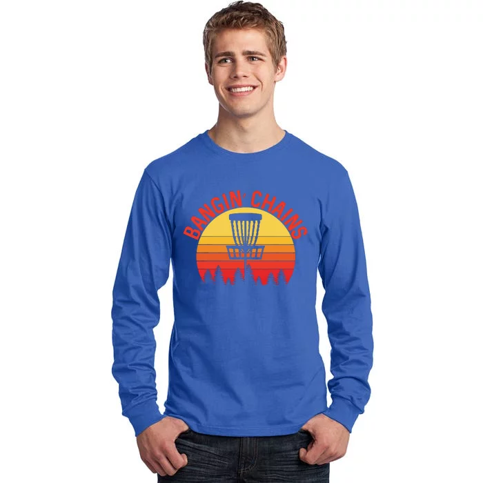 Retro Vintage Sunset Disc Golf Shirt Bangin Chains Tall Long Sleeve T-Shirt