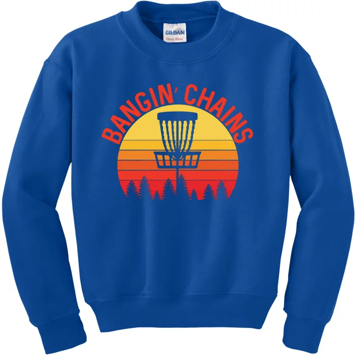 Retro Vintage Sunset Disc Golf Shirt Bangin Chains Kids Sweatshirt