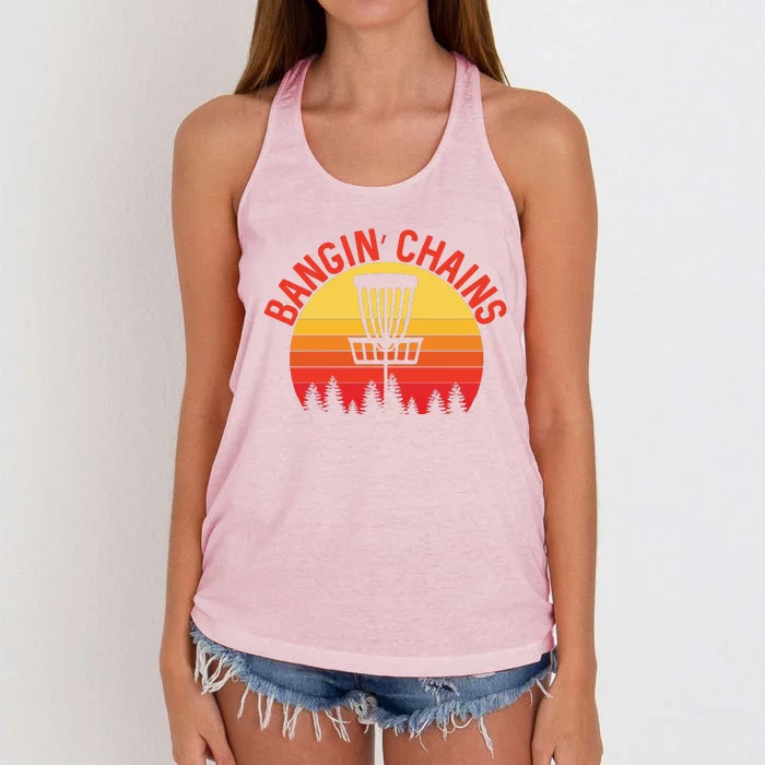 Retro Vintage Sunset Disc Golf Shirt Bangin Chains Women's Knotted Racerback Tank