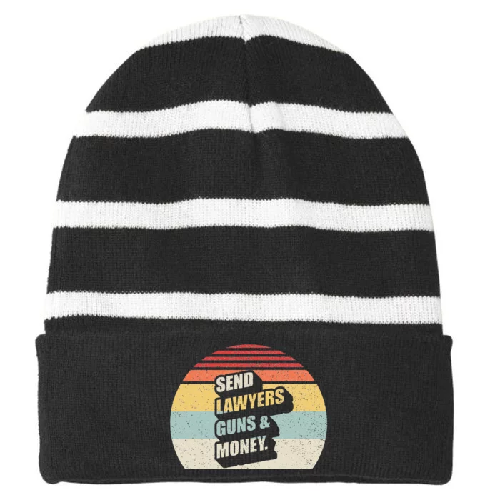 Retro Vintage Send Lawyers Guns And Money Striped Beanie with Solid Band