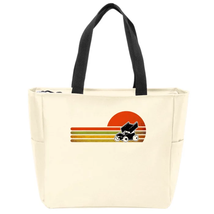 Retro Vintage Sprint Car Dirt Track Racing Distressed Zip Tote Bag