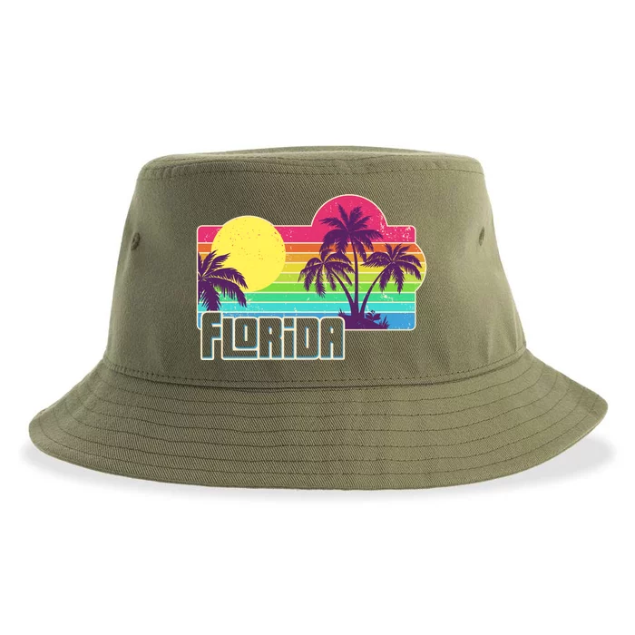 Retro Vintage Sunny Florida Palm Trees Sustainable Bucket Hat