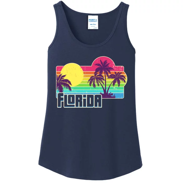 Retro Vintage Sunny Florida Palm Trees Ladies Essential Tank