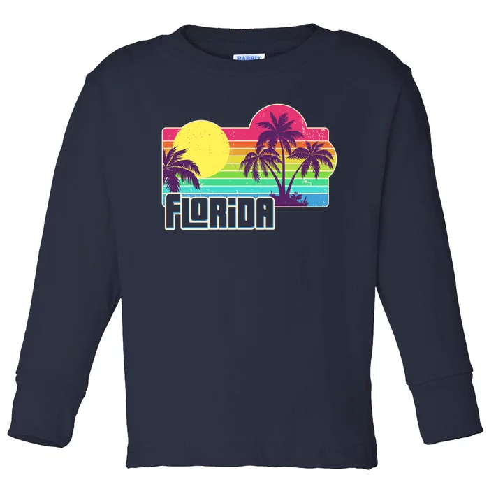 Retro Vintage Sunny Florida Palm Trees Toddler Long Sleeve Shirt