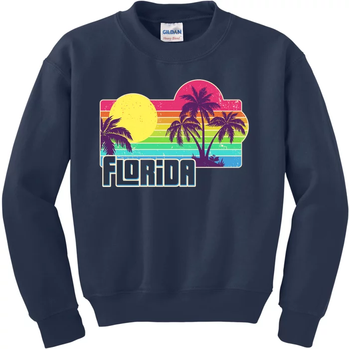 Retro Vintage Sunny Florida Palm Trees Kids Sweatshirt