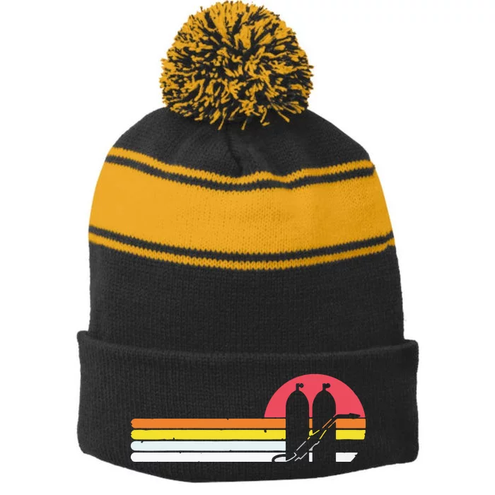 Retro Vintage Style Sunset Welder Stripe Pom Pom Beanie