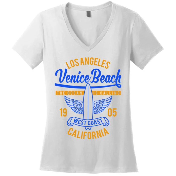 Retro Vintage Surf Venice Beach California Women's V-Neck T-Shirt