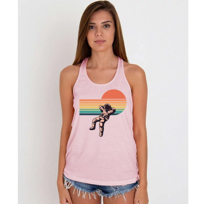 Retro Vintage Sunset Astronaut Space Women's Knotted Racerback Tank