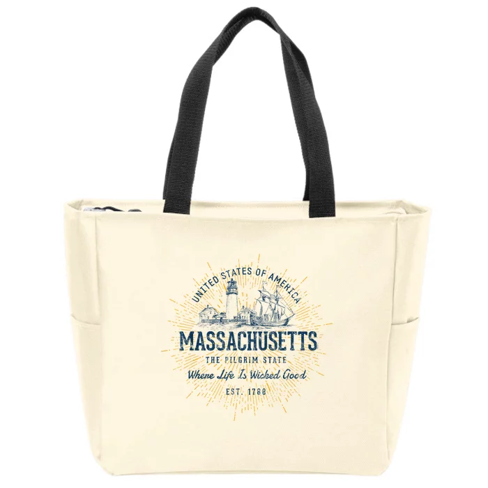 Retro Vintage State Of Massachusetts Zip Tote Bag