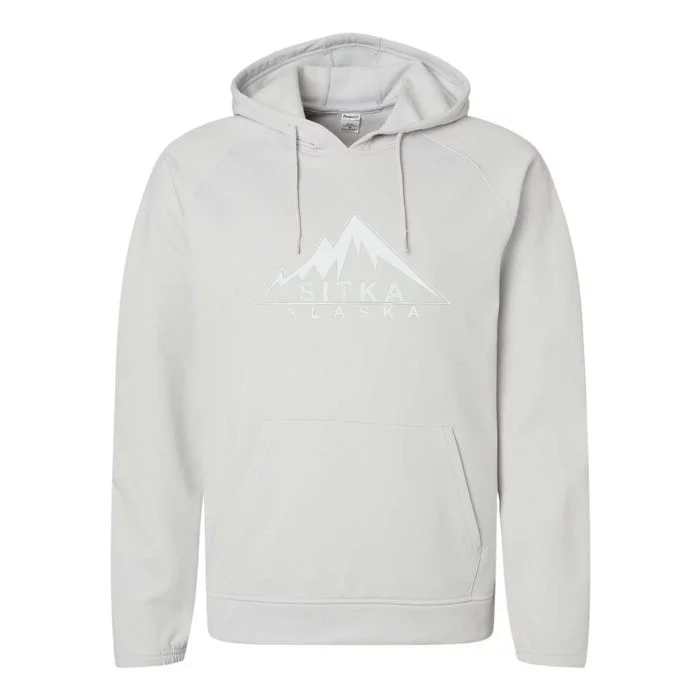 Retro Vintage Sitka Alaska Distressed Performance Fleece Hoodie