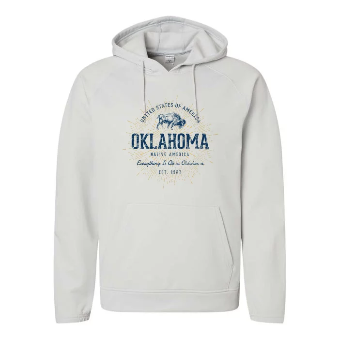 Retro Vintage State Of Oklahoma Performance Fleece Hoodie