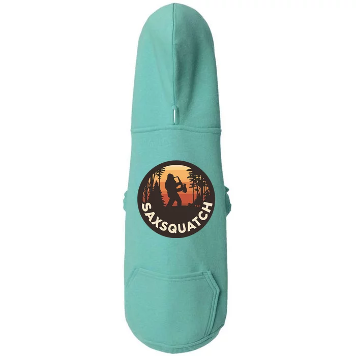 Retro Vintage Saxsquatch Yeti Bigfoot Playing Saxophone Doggie 3-End Fleece Hoodie