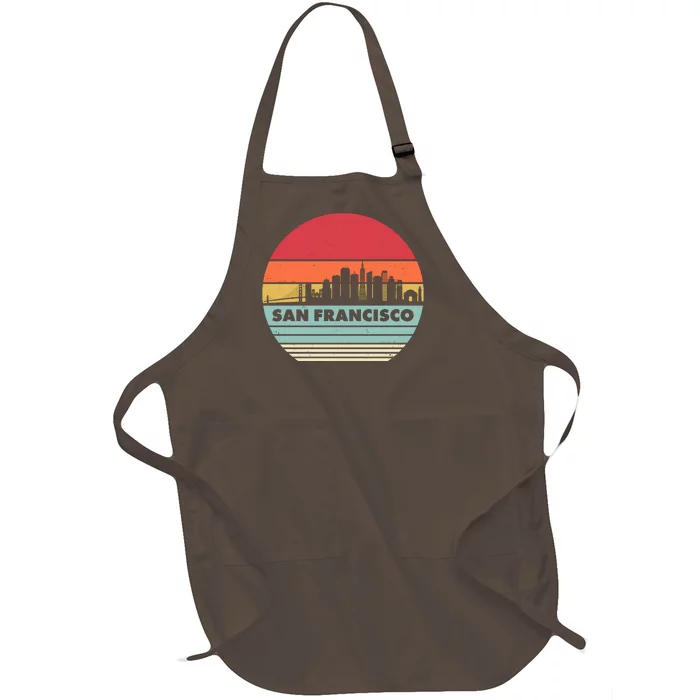 Retro Vintage San Francisco Skyline Emblem Full-Length Apron With Pocket