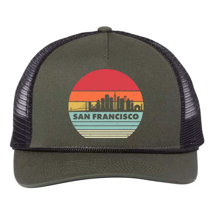 Retro Vintage San Francisco Skyline Emblem Retro Rope Trucker Hat Cap