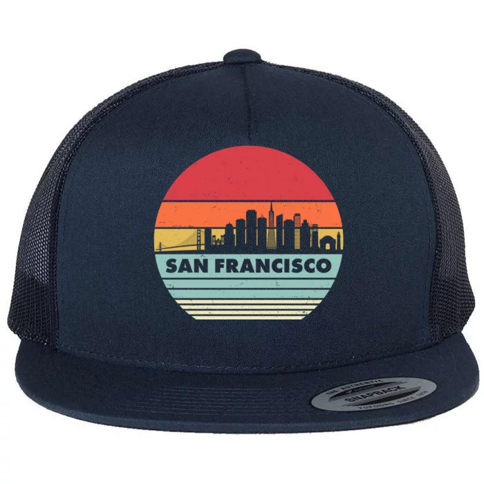 Retro Vintage San Francisco Skyline Emblem Flat Bill Trucker Hat